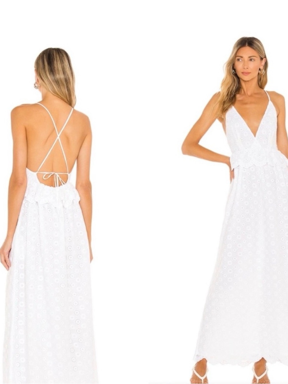 XL White Eyelet Maxi Dress with Spaghetti Straps (see description)